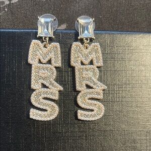 White & Gold Bridal Statement Earrings with Small Pearls & Rhinestones